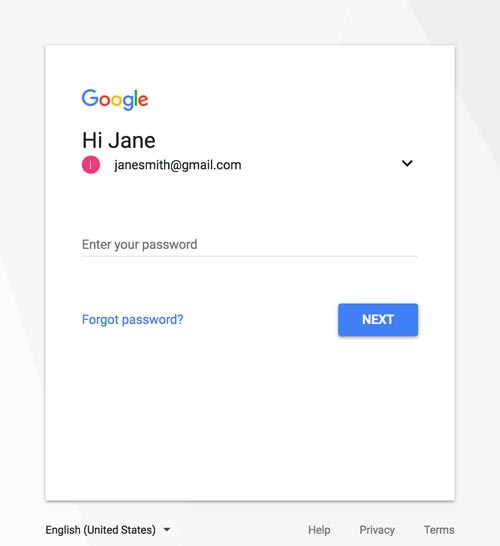 Google aanmeld-formulier