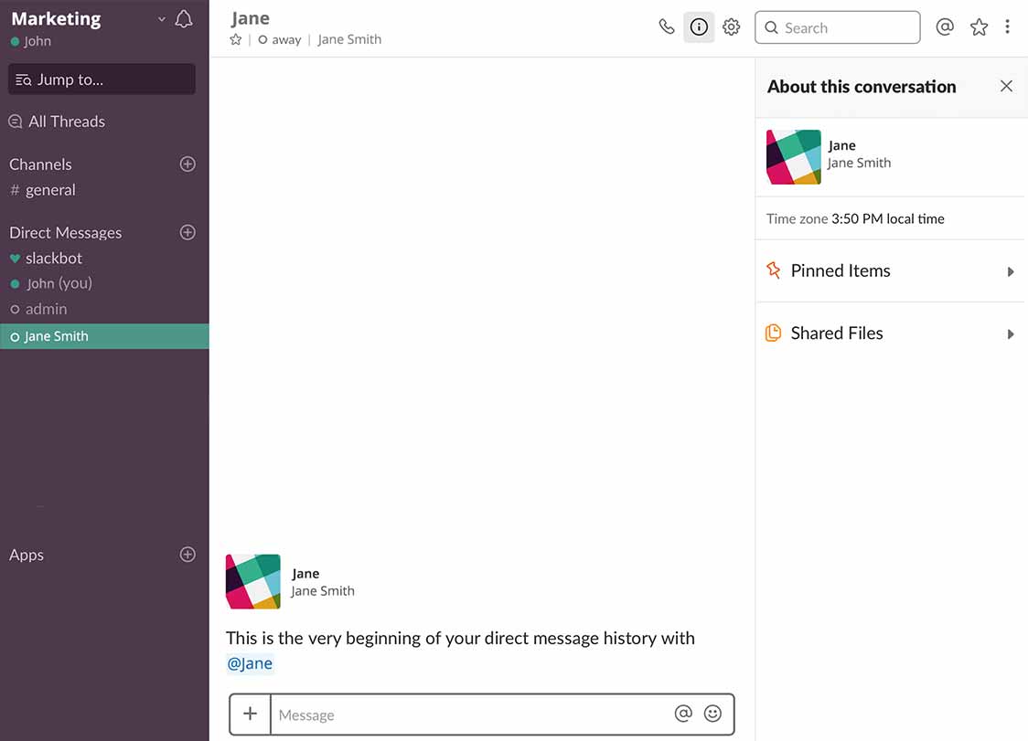 Slack kontoinformasjon