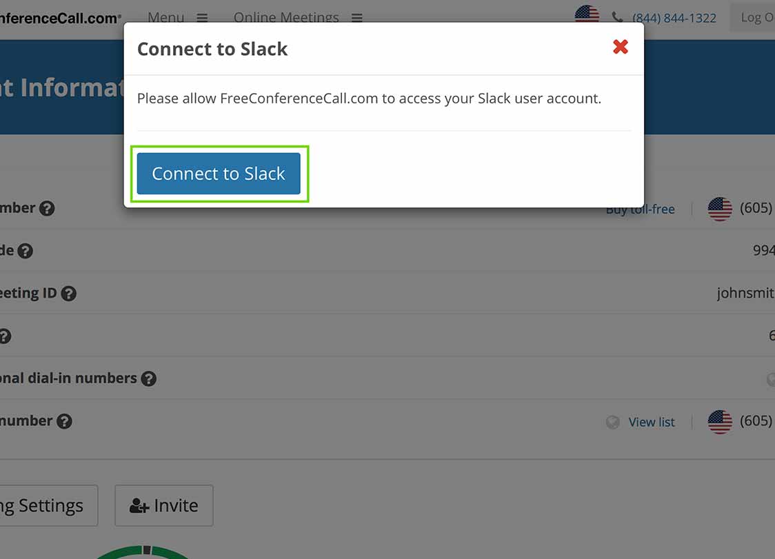 يقوم Freeconferencecall بالتواصل مع Slack
