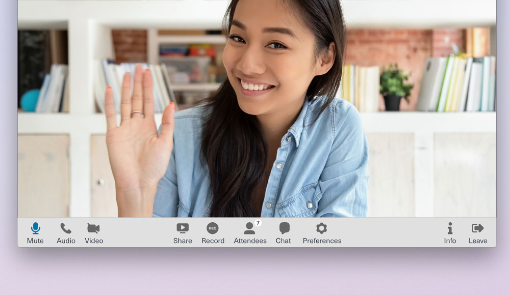 Close up of executable navigation bar with woman waving on laptop screen