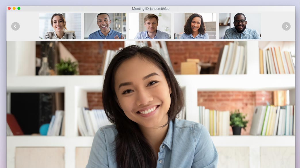 Close up of 6 participants talking with video conferencing