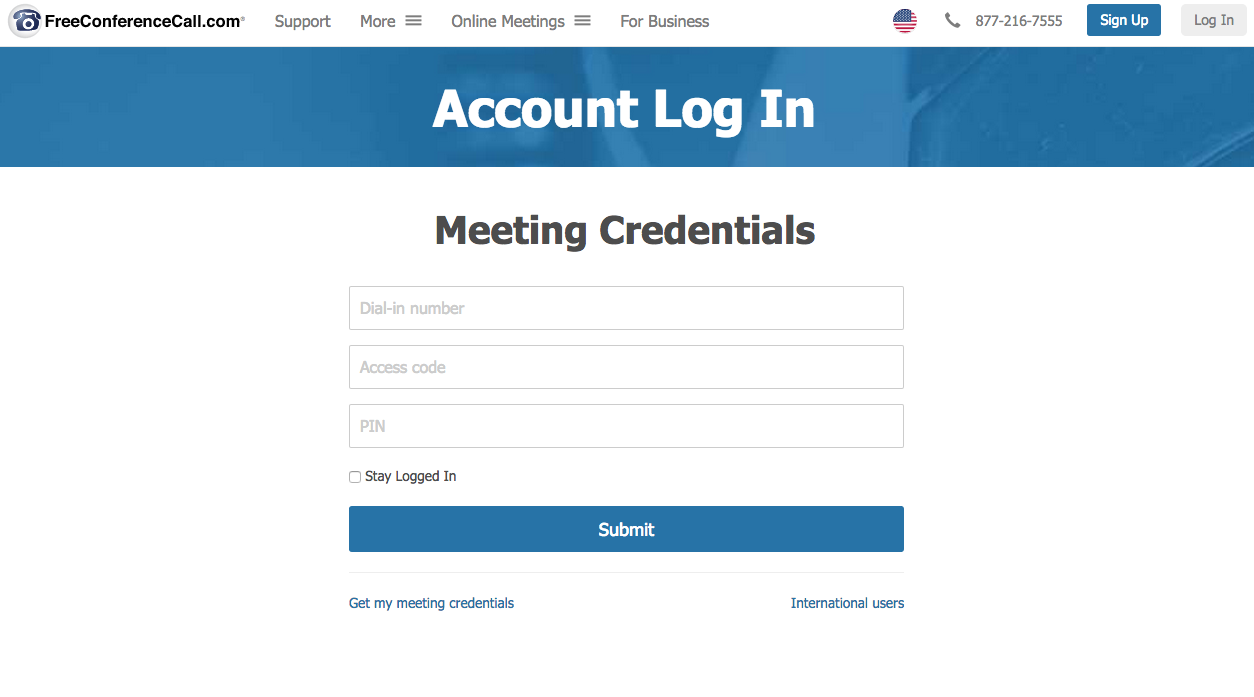 FreeConferenceCall.com Login Form