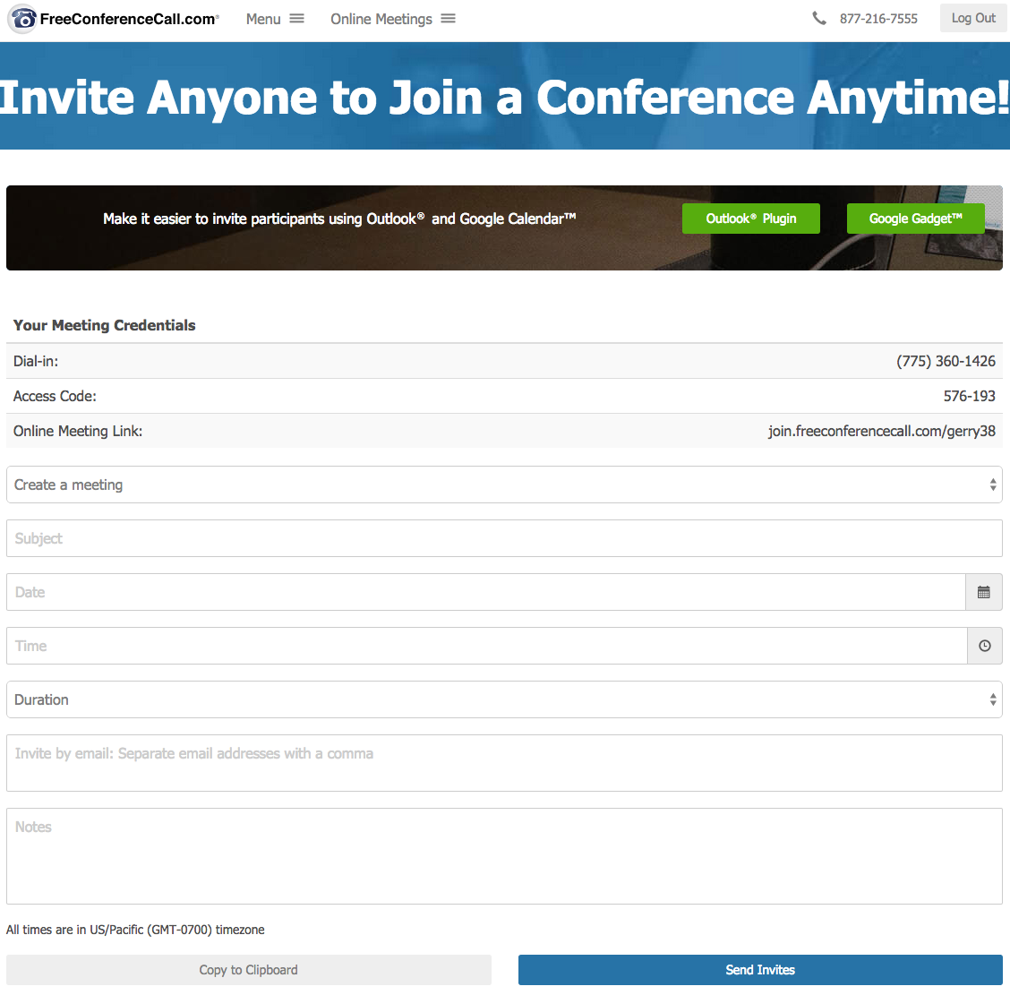 How to Invite Audio Conferencing and Screen Sharing Participants Screenshot